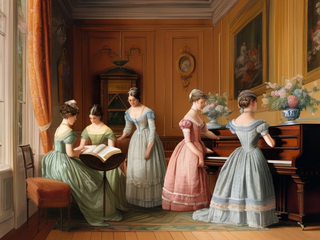 Escena doméstica del siglo XIX alusiva a las novelas de Austen